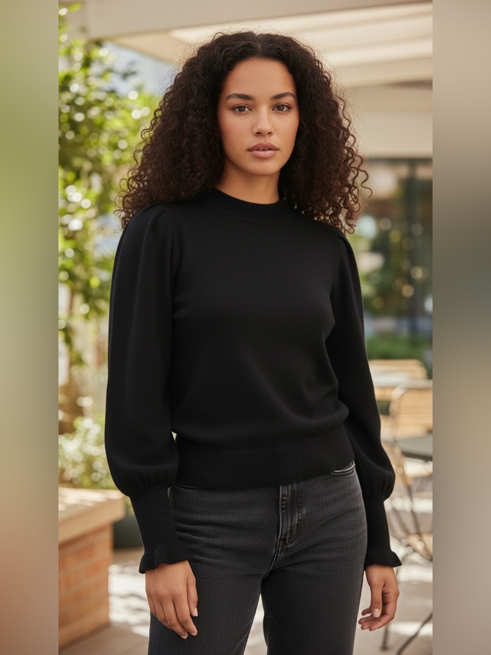 NWT Madewell Merino Wool Ruffle Mockneck Sweater in black size XS
